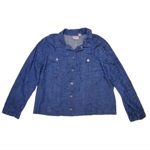 Chico's Blue Zebra Print Button Down Shirt‎ Jacket Size 3- XL